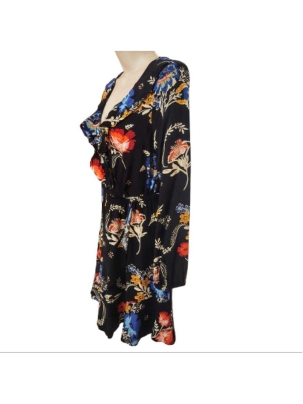Express Black Floral V-Neck Fit & Flare Mini Dress Small - Picture 3 of 11